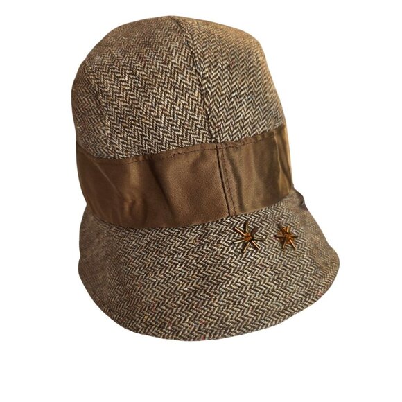 Nest Y2K Brown Wool Herringbone Cloche Bucket Hat Hand Embellished Silk Band - Picture 6 of 9